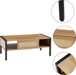 40inch Rattan Coffee Table with Sliding Door Storage Modern Metal Leg Living Roo... - Image 4