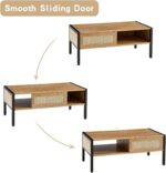 40inch Rattan Coffee Table with Sliding Door Storage Modern Metal Leg Living Roo... - Image 5