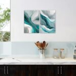 OAAPITI Abstract Canvas Wall Art Set Of 2 Watercolor Teal Gray White Painting Mi... - Image 3