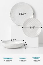 FOBENTA 24-Piece Embossed Ceramic Dinnerware Set–8 Dinner Plates, 8 Salad Plates... - Image 3