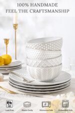 FOBENTA 24-Piece Embossed Ceramic Dinnerware Set–8 Dinner Plates, 8 Salad Plates... - Image 4