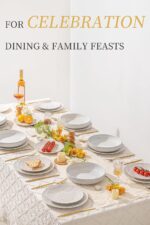 FOBENTA 24-Piece Embossed Ceramic Dinnerware Set–8 Dinner Plates, 8 Salad Plates... - Image 5