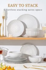 FOBENTA 24-Piece Embossed Ceramic Dinnerware Set–8 Dinner Plates, 8 Salad Plates... - Image 6