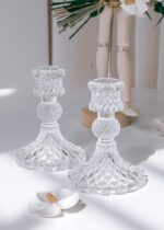 Taper Candle Holders Set of 2, Clear Glass Candlestick Holder Fit 0.8 Inch Candl... - Image 3