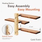 GRID FORTE Wood 3 Tier Floating Shelf, Large Minimalist Wall Shelves, Mid Centur... - Image 6