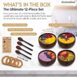 Mindful Meals Gift Set 4 Deluxe Jumbo Coconut Bowls with Spoons and Eco Stands W... - Image 3