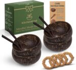 Mindful Meals Gift Set 4 Deluxe Jumbo Coconut Bowls with Spoons and Eco Stands W... - Image 9