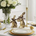 DN DECONATION Golden Easter Bunny Figurines Set of 2 with “Easter Love” Ribbon B... - Image 3