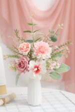 Small 11" Artificial Flowers in Ceramic Vase - Pink Silk Flower Centerpiece for ... - Image 4