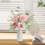 Small 11" Artificial Flowers in Ceramic Vase - Pink Silk Flower Centerpiece for ... - Image 5