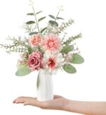 Small 11" Artificial Flowers in Ceramic Vase - Pink Silk Flower Centerpiece for ... - Image 7