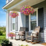 INXUGAO Artificial Silk Flowers Hanging Baskets Outdoors Indoors, Daisy with Euc... - Image 5