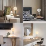 Modern Milk White Glass Table Lamp Bedside Nightstand Lamp Metal Desk Light with... - Image 7