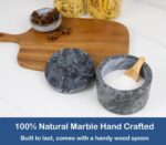 HillSpring Marble Salt Cellar with Lid and Wooden Spoon, 4" Handcrafted Spice Pe... - Image 3