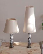 Luxury Marble Table Lamp, Parchment Shade with Hand-Stitched Leather Trim, Pearl... - Image 4
