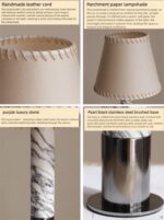 Luxury Marble Table Lamp, Parchment Shade with Hand-Stitched Leather Trim, Pearl... - Image 5