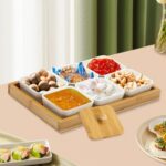 Ceramic Divided Serving Dishes with Bamboo Platter, 6 Piece Ceramic Snack Servin... - Image 6