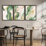 3Pcs Green and Gold Wall Art Emerald Green Abstract Boho Marble Wall Decor Moder... - Image 3