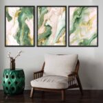 3Pcs Green and Gold Wall Art Emerald Green Abstract Boho Marble Wall Decor Moder... - Image 4