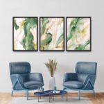 3Pcs Green and Gold Wall Art Emerald Green Abstract Boho Marble Wall Decor Moder... - Image 5