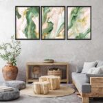 3Pcs Green and Gold Wall Art Emerald Green Abstract Boho Marble Wall Decor Moder... - Image 6