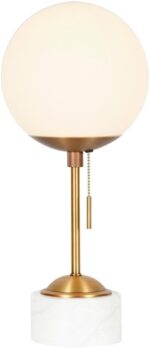 Reagan 17.75" Tall Table Lamp with Glass Shade in Brass/ White Marble/White Milk - Image 3