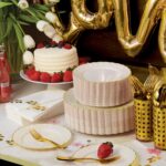 By Madee HEAVYWEIGHT 60 Pc Scalloped Plastic Plates for Party in Ivory and Gold ... - Image 6