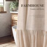 Farmhouse Shower Curtain with Ruffle Hem Linen Beige Shower Curtains for Bathroo... - Image 4