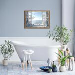 Coastal Flower Bathroom Wall Art, Blue Beach Cotton Canvas Wall Decor Paintings,... - Image 3