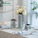 Silver Rectangle Glass Vases for Decor: Hewory Tall Crushed Diamond Mirror Vase ... - Image 3