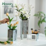 Silver Rectangle Glass Vases for Decor: Hewory Tall Crushed Diamond Mirror Vase ... - Image 4