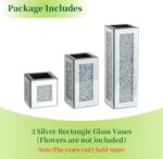 Silver Rectangle Glass Vases for Decor: Hewory Tall Crushed Diamond Mirror Vase ... - Image 8