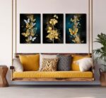 3pcs Abstract Gold Butterfly Canvas Wall Art Gold Butterfly And Rose Wall Decor ... - Image 3