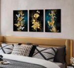 3pcs Abstract Gold Butterfly Canvas Wall Art Gold Butterfly And Rose Wall Decor ... - Image 4