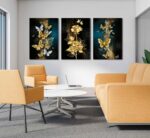 3pcs Abstract Gold Butterfly Canvas Wall Art Gold Butterfly And Rose Wall Decor ... - Image 5