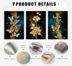 3pcs Abstract Gold Butterfly Canvas Wall Art Gold Butterfly And Rose Wall Decor ... - Image 7