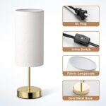 Small Nightstand Table Lamp for Bedroom, Round White Fabric Shade and Gold Metal... - Image 4
