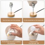 Small Nightstand Table Lamp for Bedroom, Round White Fabric Shade and Gold Metal... - Image 5