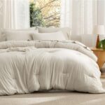 Bedsure Queen Size Comforter Set, Beige Soft Prewashed Bedding for All Seasons, ... - Image 3