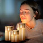 Set of 3 Glass Encased Real-Wax Flameless LED Candles with Remote & Timer-Vanill... - Image 3