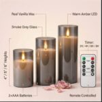 Set of 3 Glass Encased Real-Wax Flameless LED Candles with Remote & Timer-Vanill... - Image 6