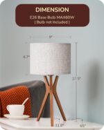EDISHINE Mid Century Table Lamp, 17.5" Tripod Bedside Lamp with Deep Wood Color ... - Image 6
