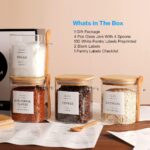 CZZGSM Set of 4 Square Glass Jar with Bamboo Lids and Spoons – Airtight 27 oz Bo... - Image 3