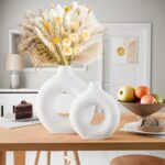 White Ceramic Vases for Decor, Home Decor Ceramic Vase Set of 2, Nordic Room Dec... - Image 5