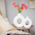 White Ceramic Vases for Decor, Home Decor Ceramic Vase Set of 2, Nordic Room Dec... - Image 6