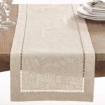 Saro Lifestyle Poly and Linen Blend Hemstitched Table Runner with Hemstitch Bord... - Image 3
