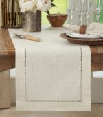 Saro Lifestyle Poly and Linen Blend Hemstitched Table Runner with Hemstitch Bord... - Image 4