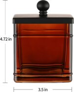 Amber Glass Cotton Jar Holder – Black Lid Elegant Bathroom Storage Canister for ... - Image 3