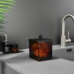 Amber Glass Cotton Jar Holder – Black Lid Elegant Bathroom Storage Canister for ... - Image 5