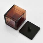 Amber Glass Cotton Jar Holder – Black Lid Elegant Bathroom Storage Canister for ... - Image 6
